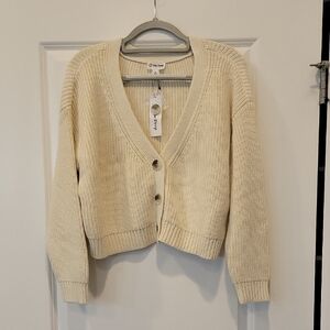 NWT The Drop Sari Cardigan Chunky Buttons V-Neck In Ivory Size Medium